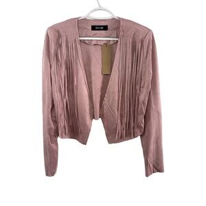 NWT DO+BE Pink Faux Suede Fringe Cropped Jacket‎ Blazer Womens Small Cowgirl